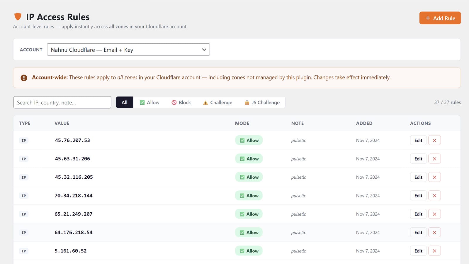 IP Access Rules screenshot