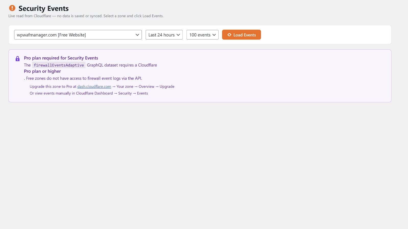 Security Events screenshot