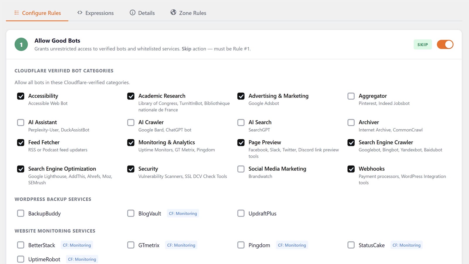 WAF Rules Builder screenshot